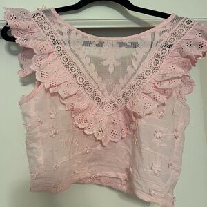 Western Chic Pink Eyelet Lace Blouse